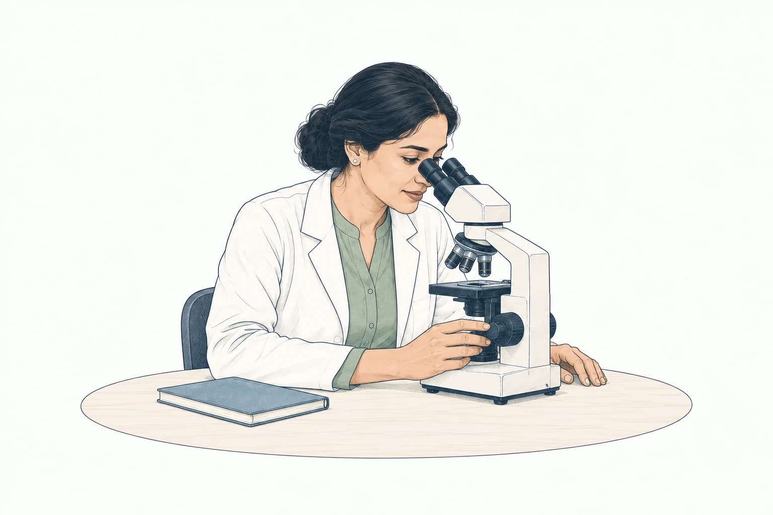 Illustration of a laboratory professional working with a microscope